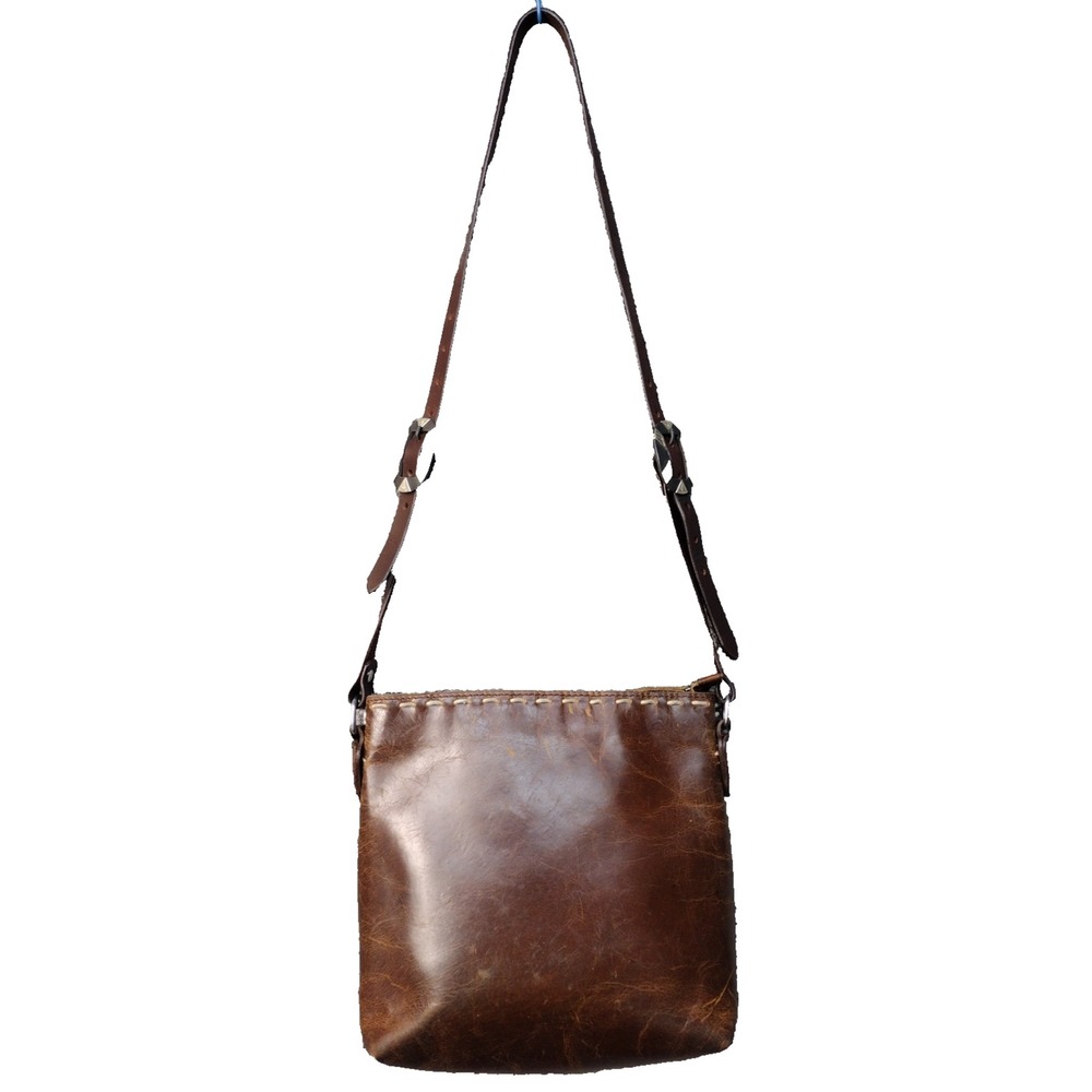 Y2K Cashel Distressed Leather Western Purse Handbag Thick Stitching W/ Concho